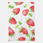 Strandfarbene Erdbeeren im Sommer mit Monogramm Geschirrtuch (Vertikal)
