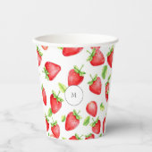 Strandfarbene Erdbeeren im Sommer mit Monogramm Pappbecher (Vorderseite)