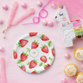 Strandfarbene Erdbeeren im Sommer mit Monogramm Pappteller (Party)