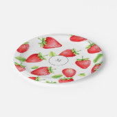 Strandfarbene Erdbeeren im Sommer mit Monogramm Pappteller (Schrägansicht)