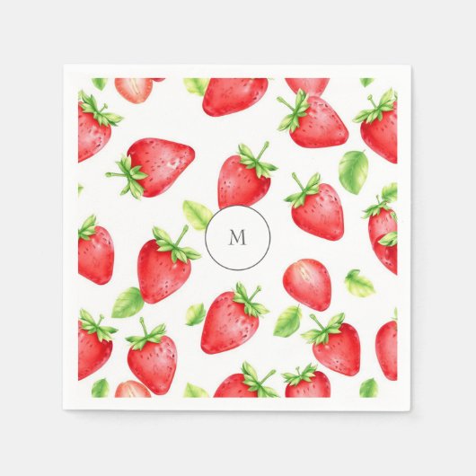 Strandfarbene Erdbeeren im Sommer mit Monogramm Serviette (Vorderseite)