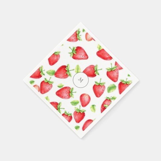 Strandfarbene Erdbeeren im Sommer mit Monogramm Serviette (Ecke)
