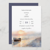 Strandfarbene Morgendämmerung aus Holz Einladung (Vorne/Hinten)