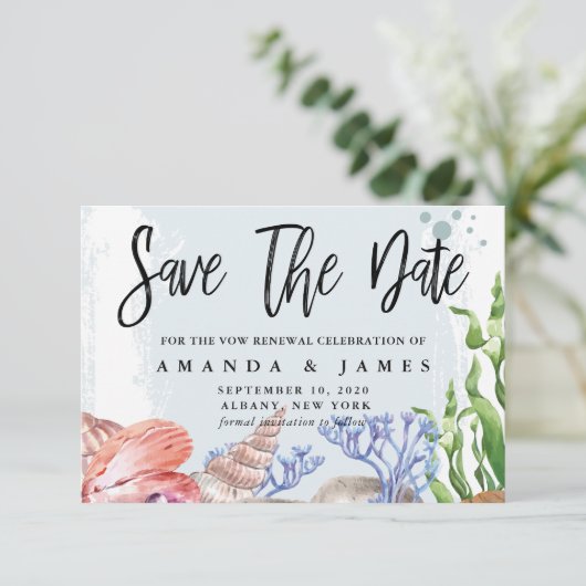 Strandfarbener Küstensee Renewration Save The Date (Stehend Vorderseite)