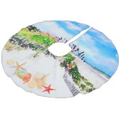 Strandfarbener Ozean und Muscheln Leinenimitat Weihnachtsbaumdecke (Schrägansicht)