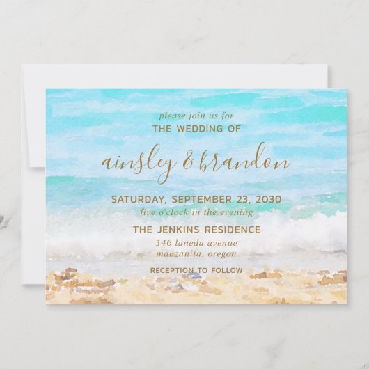 Strandfarbenhochzeit Einladung (Vorderseite)