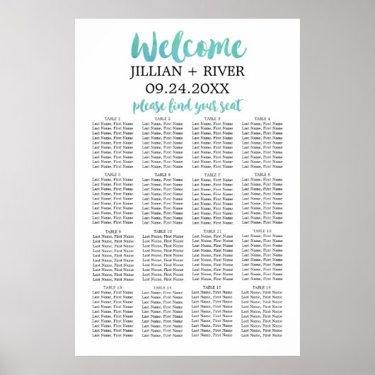 Strandfarbenkalligrafie-Seekarte Poster (Vorne)