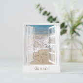 Strandfenster Save the Date Postkarte (Stehend Vorderseite)