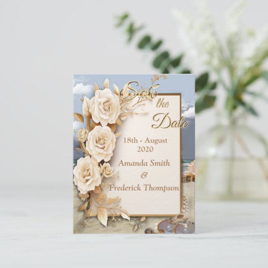 Strandfeste mit weißen Blume und Perlen Ankündigungspostkarte (Stehend Vorderseite)