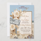 Strandfeste mit weißen Blume und Perlen Einladung (Vorderseite)