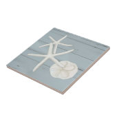 Strandfisch Sanddollar Muscheln Dusty Blue Wood Fliese (Seite)