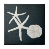 Strandfisch Sanddollar-Muscheln Navy Blauer Wald Fliese (Vorderseite)