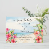 Strandflache Save the Date-Karte für tropische Hib Save The Date (Stehend Vorderseite)