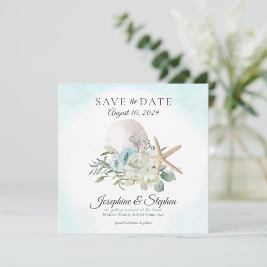 Strandflorensand Dollar Starfish Save the Date (Stehend Vorderseite)