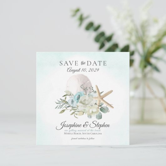 Strandflorensand Dollar Starfish Save the Date (Stehend Vorderseite)