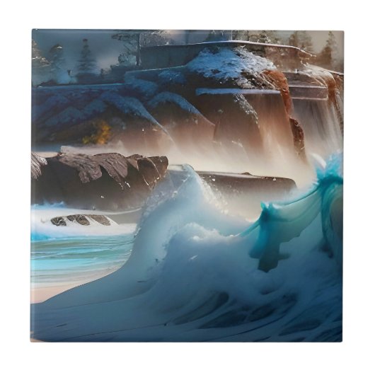 Strandfront Ocean Waves Landschaft 1 Fliese (Vorderseite)