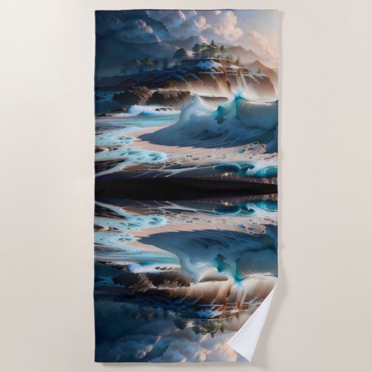 Strandfront Ocean Waves Landschaft 1 Strandtuch (Vorderseite)