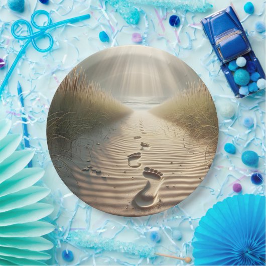 Strandfußabdrücke in Sand Pappteller (Party)