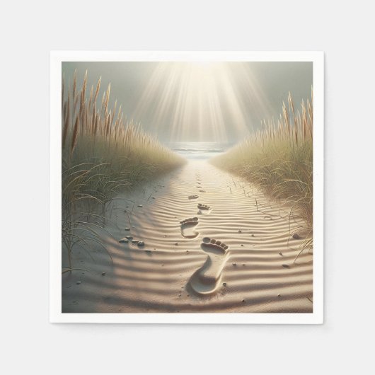 Strandfußabdrücke in Sand Serviette (Vorderseite)