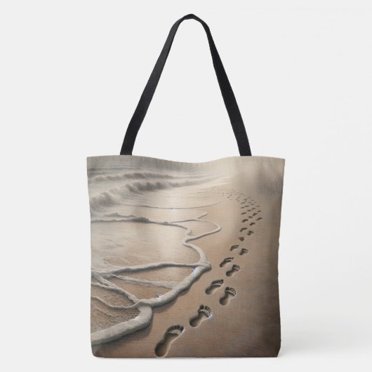 Strandfußabdrücke in Sand Tasche (Rückseite)