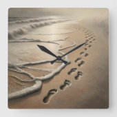 Strandfußabdrücke mit Frosch Quadratische Wanduhr (Vorderseite)
