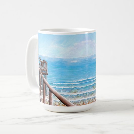 Strandgemälde aus Holz Kaffeetasse (Vorderseite Links)