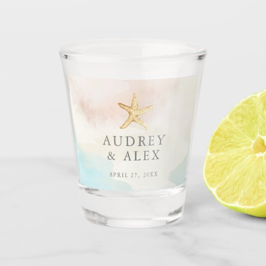 Strandgepflegtes Hochzeitstiefglas Schnapsglas (Vorderseite)