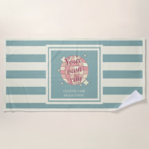 Strandhandtuch aquamarin beige personalisierbarer 