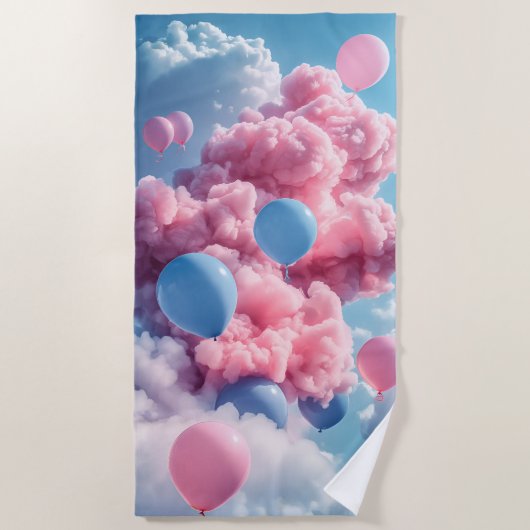 Strandhandtuch Geburtstag Pink Blue Balloons Sky (Vorderseite)