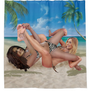 STRANDHASEN-TICKLE-WRESTLING DUSCHVORHANG