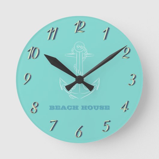 Strandhaus, Anker, Mintgrün Runde Wanduhr (Vorderseite)