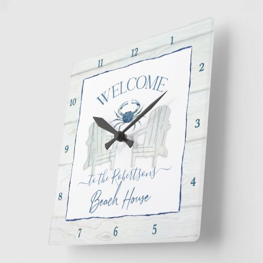 Strandhaus Aquarell Adirondack Stuhl Krabbenbezeic Quadratische Wanduhr (Winkel)
