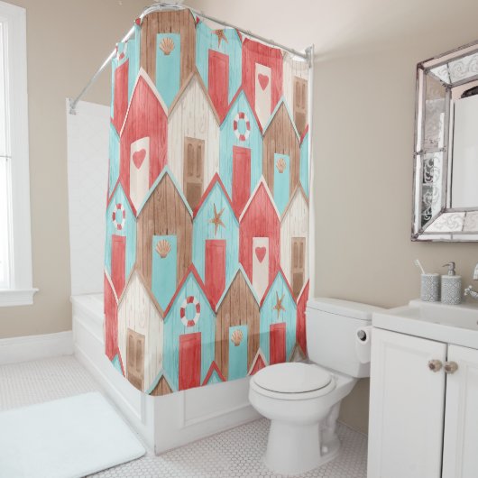 Strandhaus Aquarell: Retromuster. Duschvorhang (Beispiel)