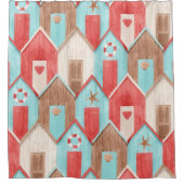 Strandhaus Aquarell: Retromuster. Duschvorhang (Vorderseite)