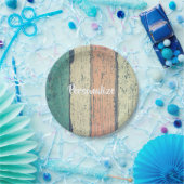 Strandhaus aus gestrichenem Holz am Ozean gestreif Pappteller (Party)