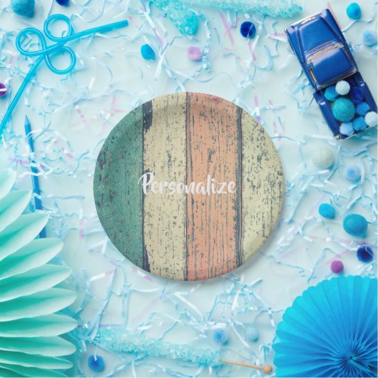 Strandhaus aus gestrichenem Holz am Ozean gestreif Pappteller (Party)