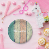 Strandhaus aus gestrichenem Holz am Ozean gestreif Pappteller (Party)