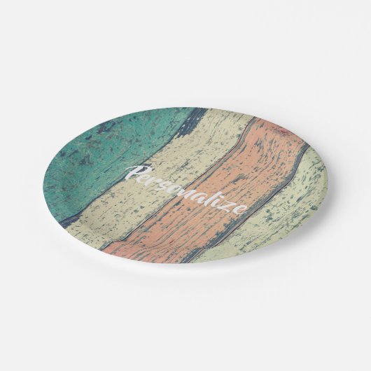 Strandhaus aus gestrichenem Holz am Ozean gestreif Pappteller (Schrägansicht)