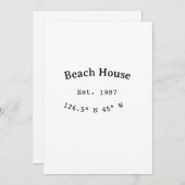 Strandhaus. Datum Jahr benutzerdefinierte Koordina Einladung (Vorne/Hinten)