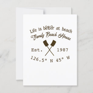 Strandhaus. Datum Jahr benutzerdefinierte Koordina Postkarte