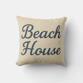 Strandhaus in Beige & Navy Blue Script Kissen
