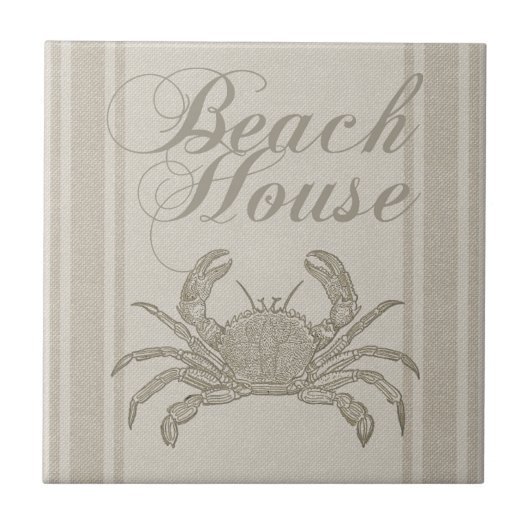 Strandhaus Krabbe Küste Küsten Vintage Fliese (Vorderseite)