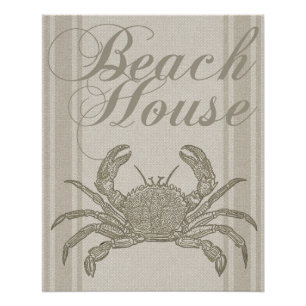 Strandhaus Krabbe Küste Küsten Vintage Poster