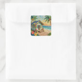 Strandhaus-Küstenkunst Quadratischer Aufkleber (Tasche)