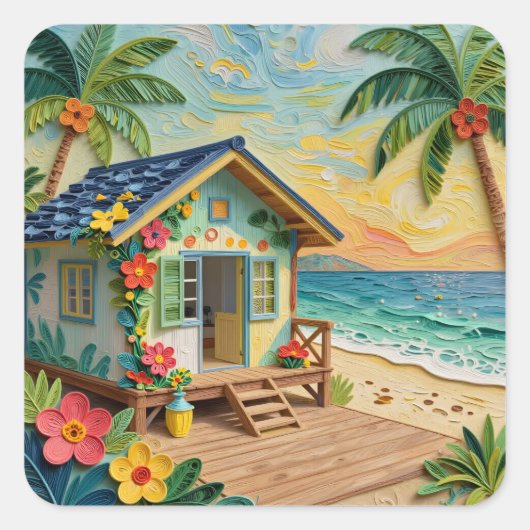 Strandhaus-Küstenkunst Quadratischer Aufkleber (Vorderseite)