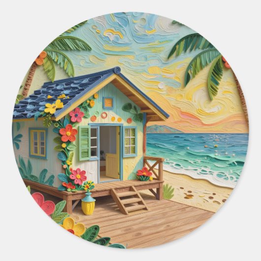 Strandhaus-Küstenkunst Runder Aufkleber (Vorderseite)