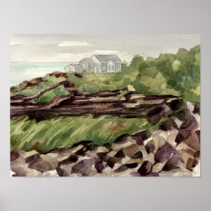 Strandhaus Maine raue Küstenlinie Felsen Poster