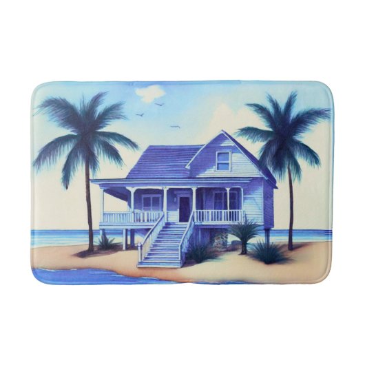 Strandhaus mit Palmen Badematte (Vorderseite)
