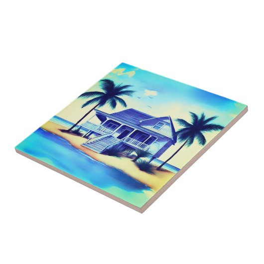 Strandhaus mit Palmen Fliese (Seite)