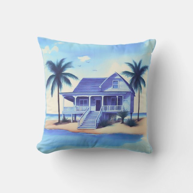 Strandhaus mit Palmen Kissen (Vorderseite)